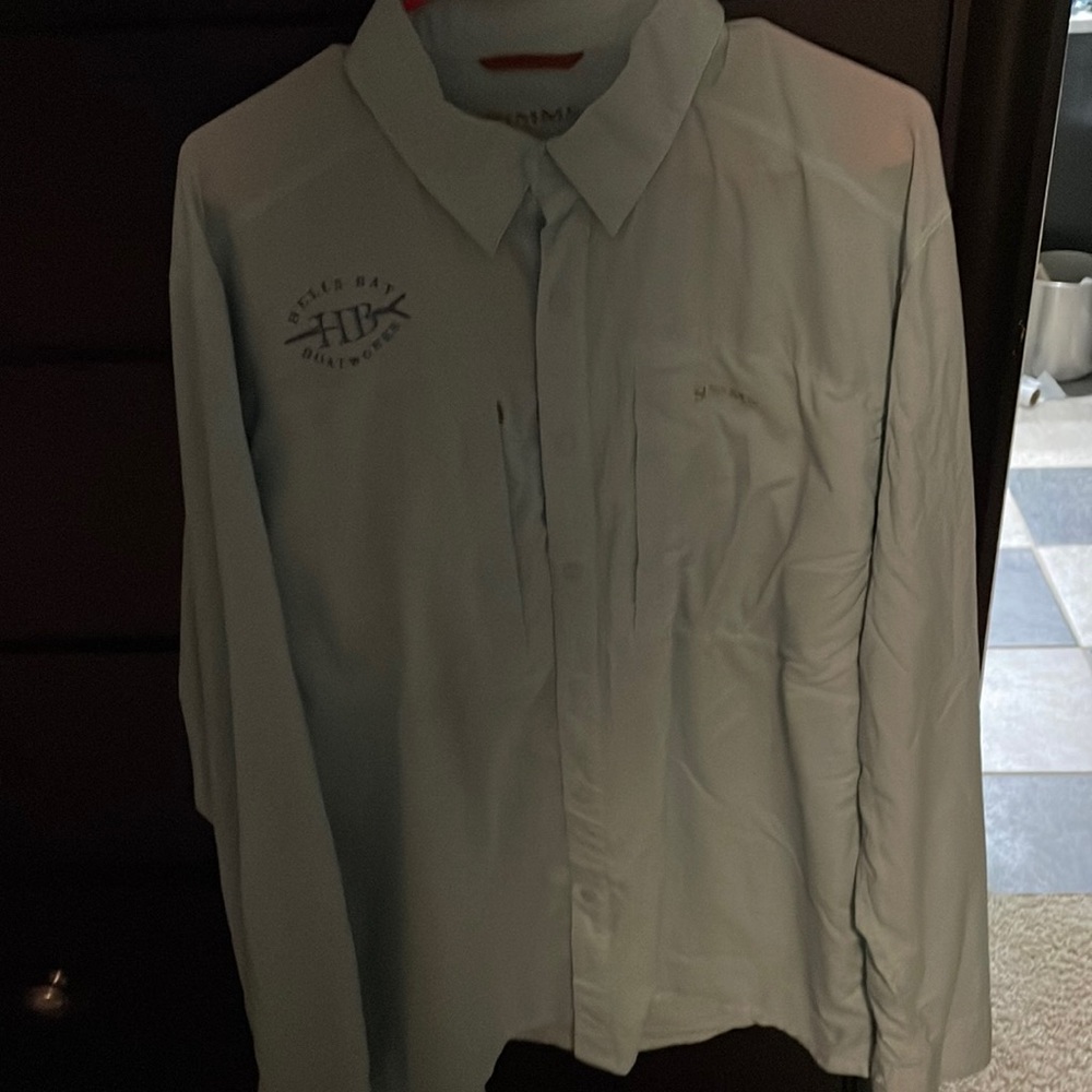 Teal Simms Hell’s Bay Boatworks button down